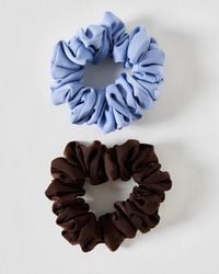 Oliver Bonas - Tamsin Blue & Brown Satin Scrunchies Set Of Two - Lyst