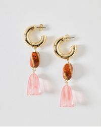 Oliver Bonas - Claudia Pink Resin Flower Drop Hoop Earrings - Lyst