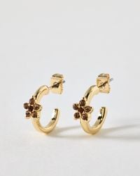 Oliver Bonas - Alma Tone & Brown Mini Studded Flower Hoop Earrings - Lyst