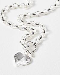 Oliver Bonas - Adelaide Chunky Chain & Heart Charm Silver Collar Necklace - Lyst