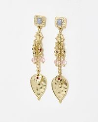 Oliver Bonas - Ash Stone Hammered Leaf Gold Tone Drop Earrings - Lyst