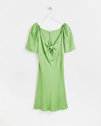 Oliver Bonas - Tie Front Green Satin Mini Dress, Size 10 - Lyst