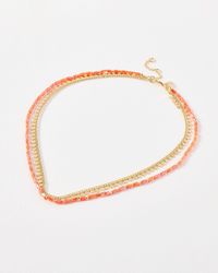 Oliver Bonas - Cora Bead Gold Chain Layered Short Necklace - Lyst