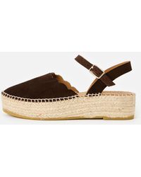 Oliver Bonas - Chocolate Suede Scalloped Edge Espadrille Sandals, Size 3 - Lyst