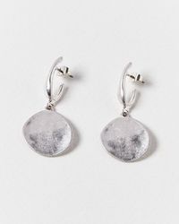 Oliver Bonas - Nara Brushed Silver Disc Drop Earrings - Lyst