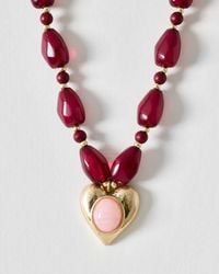 Oliver Bonas - Effie Beaded Stone Heart Statement Necklace - Lyst