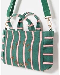 Oliver Bonas - Dark & Pink Striped Logo Fabric Mini Tote Crossbody Bag - Lyst