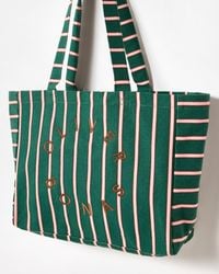 Oliver Bonas - Dark & Pink Striped Logo Fabric Tote Shopper Bag - Lyst