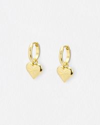 Oliver Bonas - Cora Engraved Heart Charm Hoop Drop Earrings - Lyst