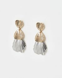 Oliver Bonas - Rhea Tiered Leaf Gold & Silver Drop Earrings - Lyst