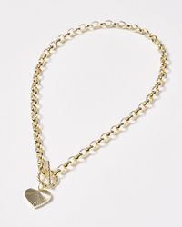 Oliver Bonas - Adelaide Chunky Chain & Heart Charm Collar Necklace - Lyst