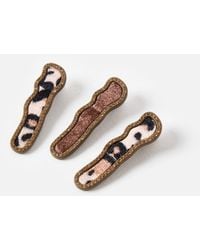 Oliver Bonas - Mira Velvet Animal Print & Stone Wavy Hair Clips Set Of Three - Lyst