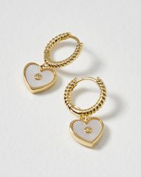 Oliver Bonas - Kairi Pearl Heart Drop Huggie Earrings - Lyst
