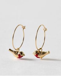 Oliver Bonas - Trixie Robin & Gold Tone Charm Hoop Earrings - Lyst