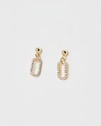 Oliver Bonas - Ita Gold Tone & Clear Stone Inlay Loop Drop Tiny Hoop Earrings - Lyst