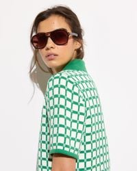 Oliver Bonas - Cream & Checked Collared Knitted Top, Size 6 - Lyst