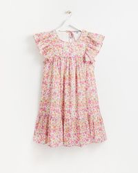 Oliver Bonas - Floral Print Foiled Smock Cotton Mini Dress - Lyst