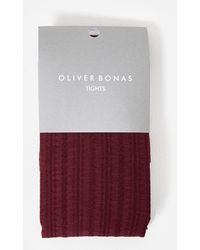 Oliver Bonas - Burgundy Heart Print Tights, Size Small/medium - Lyst