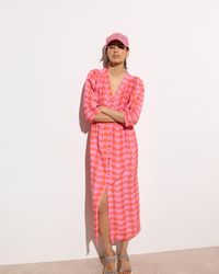 Oliver Bonas - & Orange Spot Print V-neck Midi Dress, Size 6 - Lyst