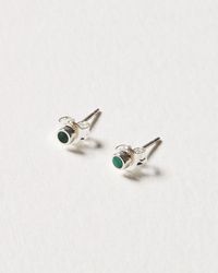 Oliver Bonas - Nettie Mini Malachite Stone & Silver Stud Earrings - Lyst