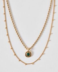Oliver Bonas - Rivah Malachite & Gold Tone Pendant Layered Necklace - Lyst
