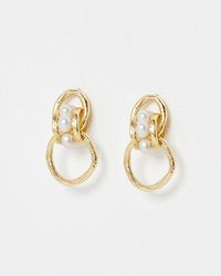 Oliver Bonas - Dai Double Loop & Freshwater Pearl Plated Drop Earring - Lyst