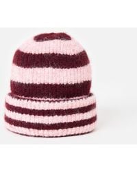 Oliver Bonas - Pink & Burgundy Striped Knitted Beanie Hat - Lyst