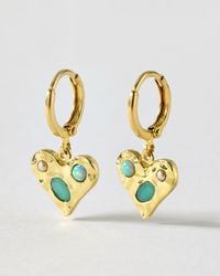 Oliver Bonas - Karina Triple Stone Inlay Heart Hoop Drop Earrings - Lyst