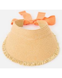 Oliver Bonas - Natural Weave Visor Hat With Orange Tie - Lyst