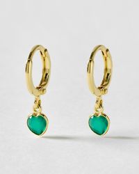 Oliver Bonas - Auden Onyx Heart Charm Hoop Drop Earrings - Lyst