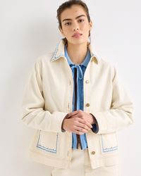 Oliver Bonas - Ecru & Blue Stitch Denim Jacket, Size 10 - Lyst