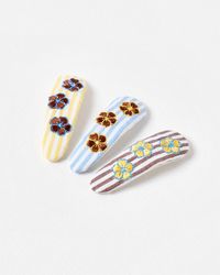 Oliver Bonas - Dorothy Embroidered Flower Hair Clips Set Of Three - Lyst