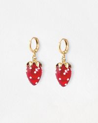 Oliver Bonas - Sierra Strawberry Charm Drop Huggie Earrings - Lyst