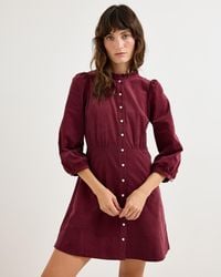 Oliver Bonas - Berry Red Corduroy Frill Neck Mini Dress, Size 8 - Lyst