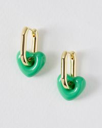 Oliver Bonas - Amerie Enamel Heart Charm Hoop Earrings - Lyst