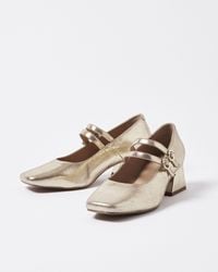 Oliver Bonas - Mary Jane Gold Metallic Leather Flared Heeled Shoes, Size Uk 3 - Lyst