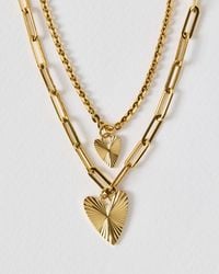 Oliver Bonas - Melony Tone Waterproof Double Row Etched Heart Pendant Necklace - Lyst