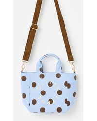 Oliver Bonas - Light & Brown Polka Dot Logo Fabric Mini Tote Crossbody Bag - Lyst