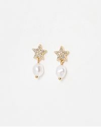 Oliver Bonas - Nori Star & Faux Pearl Drop Stud Earrings - Lyst