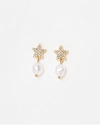Oliver Bonas - Nori Star & Faux Pearl Drop Stud Earrings - Lyst