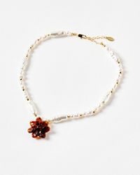 Oliver Bonas - Tess Beaded Flower Faux Pearl Necklace - Lyst