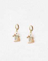 Oliver Bonas - Douglas Bunny Charm Drop Huggie Earrings - Lyst