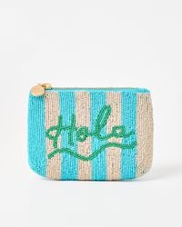 Oliver Bonas - Hola Aqua Blue & Cream Striped Beaded Zipped Pouch - Lyst