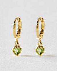 Oliver Bonas - Auden Peridot Inlay Heart Charm Hoop Drop Earrings - Lyst
