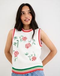 Oliver Bonas - White Floral Cross Stitch Knitted Tank Top, Size 12 - Lyst