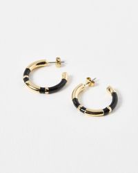 Oliver Bonas - Blossom Black & Gold Enamel Hoop Earrings - Lyst