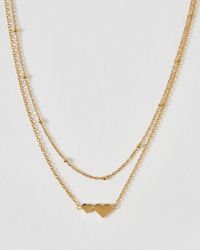 Oliver Bonas - Morgan Tone Waterproof Double Heart Charm Double Row Necklace - Lyst