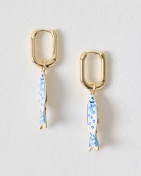Oliver Bonas - Faith Fish Blue Charm Drop Hoop Earrings - Lyst