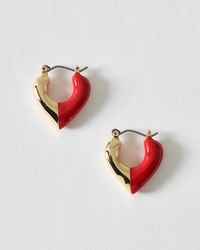 Oliver Bonas - Tate Red & Tone Heart Hoop Earrings - Lyst
