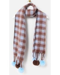 Oliver Bonas - Blue & Checked Pom Pom Scarf - Lyst